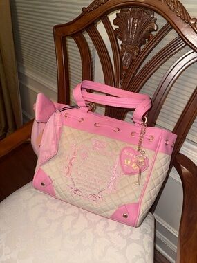 Juicy Couture Pink and Cream Quilted Tote with Heart Charm